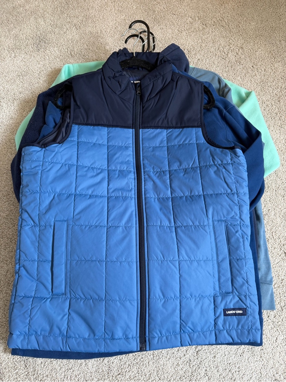 Lands' End Two-Tone Blue Quilted Puffer Vest